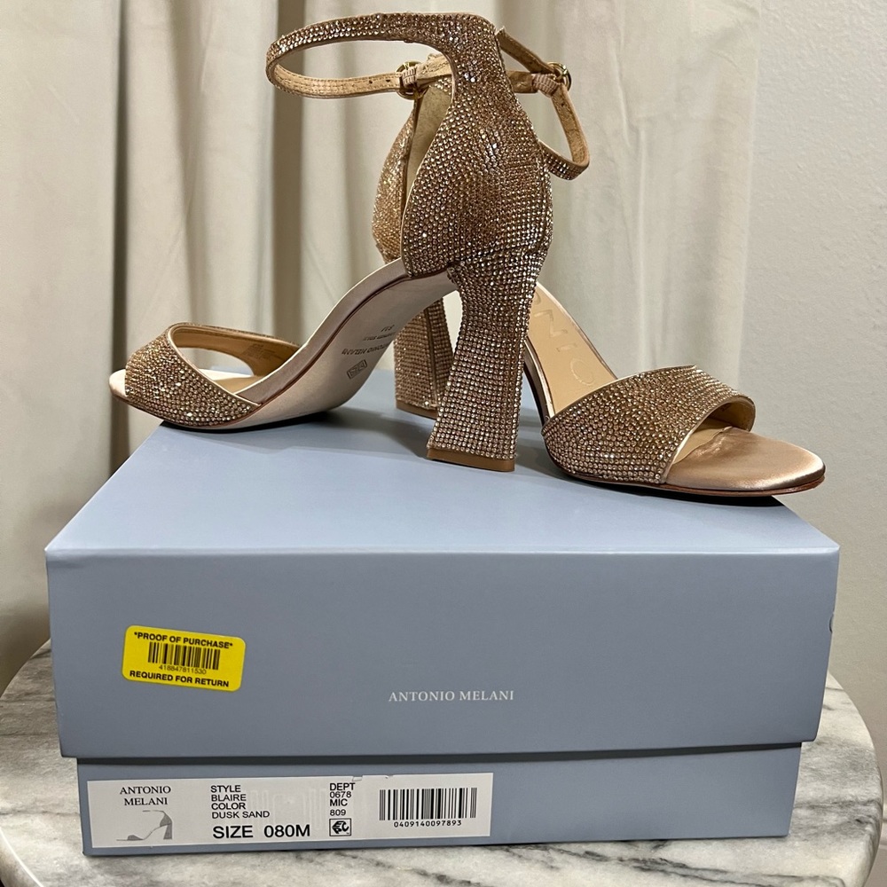 Antonio Melani Blaire Rhinestone Embellished Rose Gold Dress Sandals Sz 8